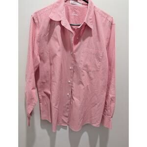 Foxcroft Blouse Shirt Red Striped Non Iron Stretch Button Down Up Top Size 12 M